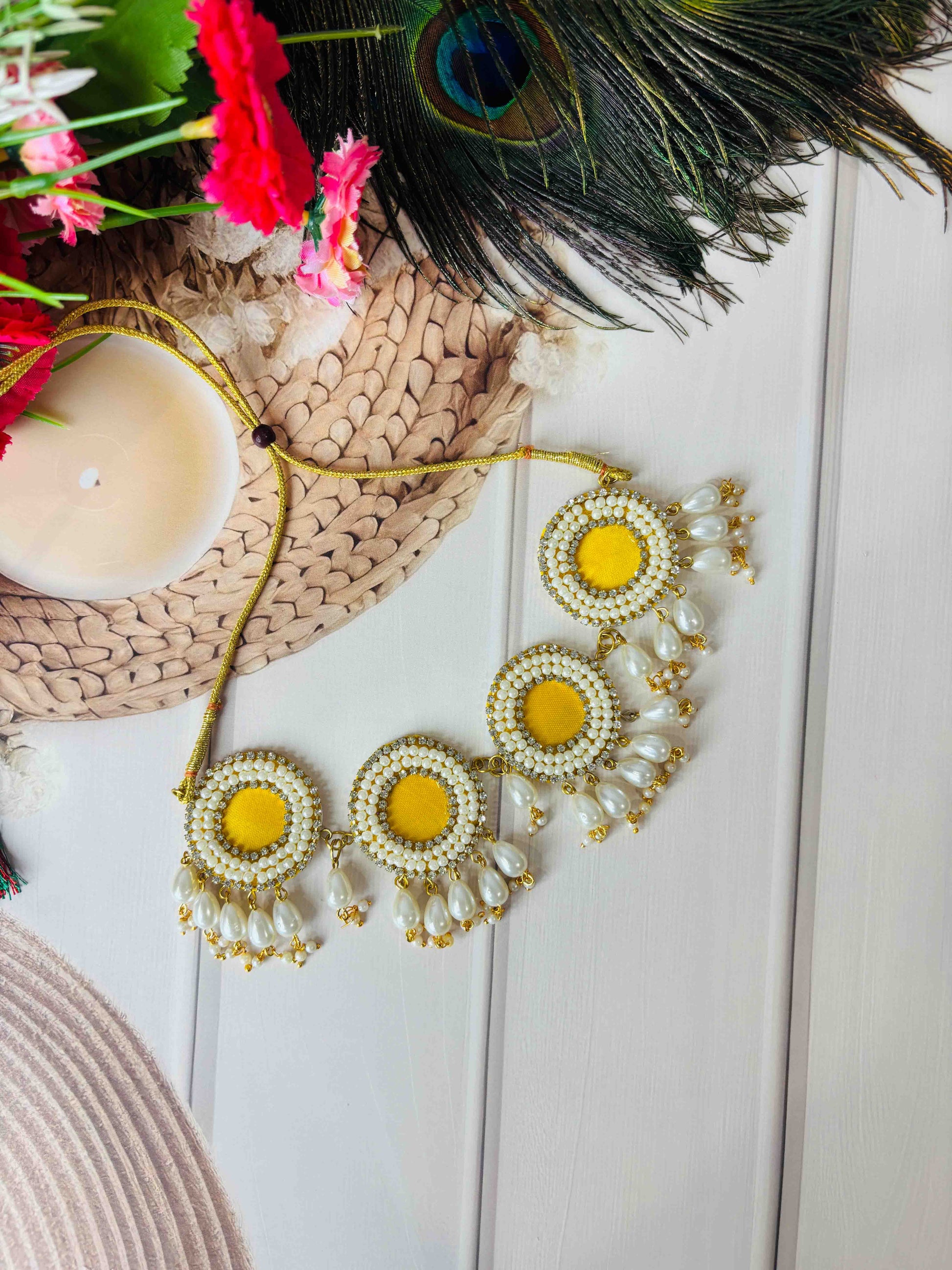 Yellow Pearl Choker Necklace – Handmade Haldi & Mehendi Jewellery