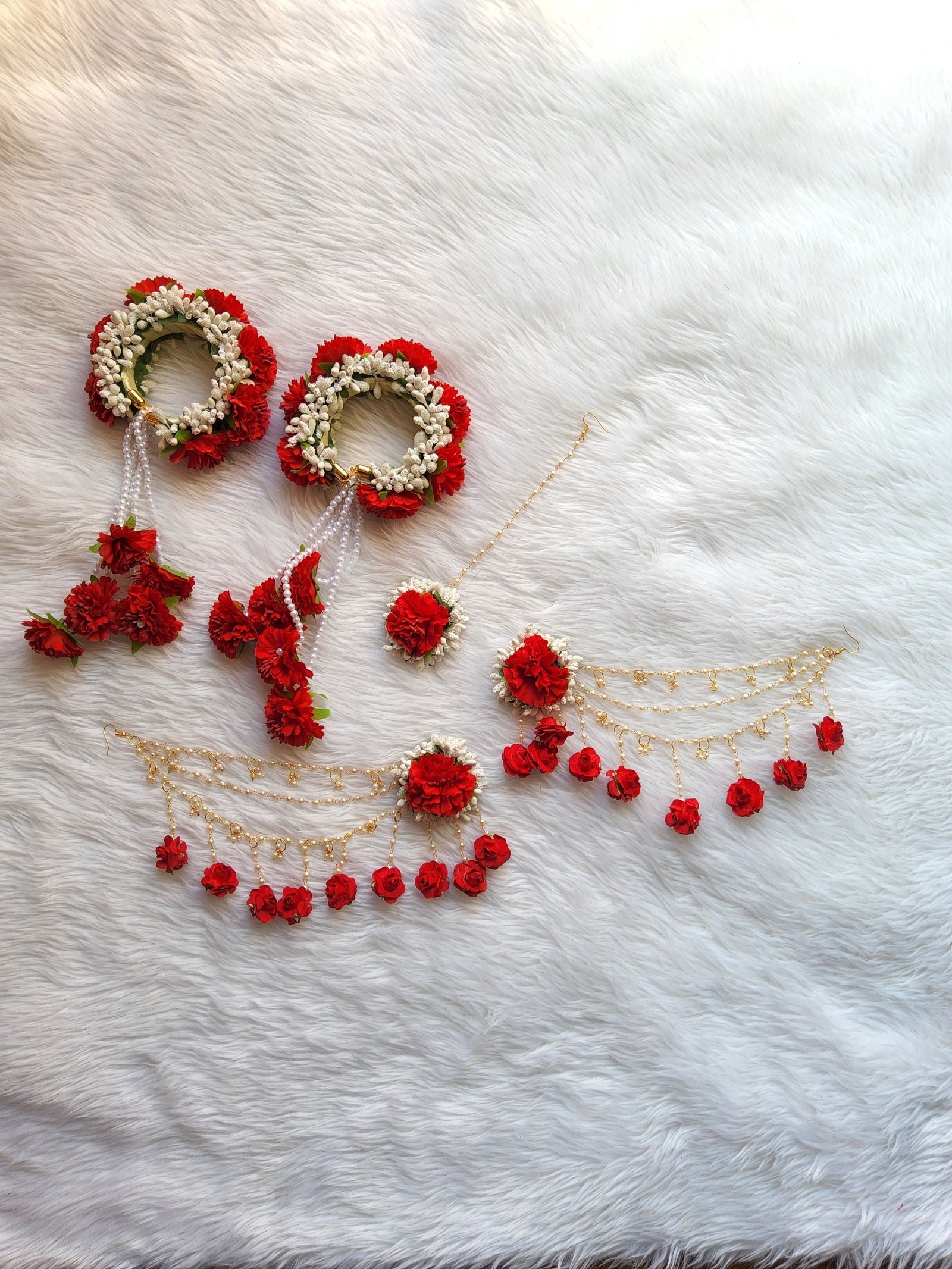 Gorgeous Red Flower Kalire & Bahubali Earrings for Weddings - Saubhagyavati.in