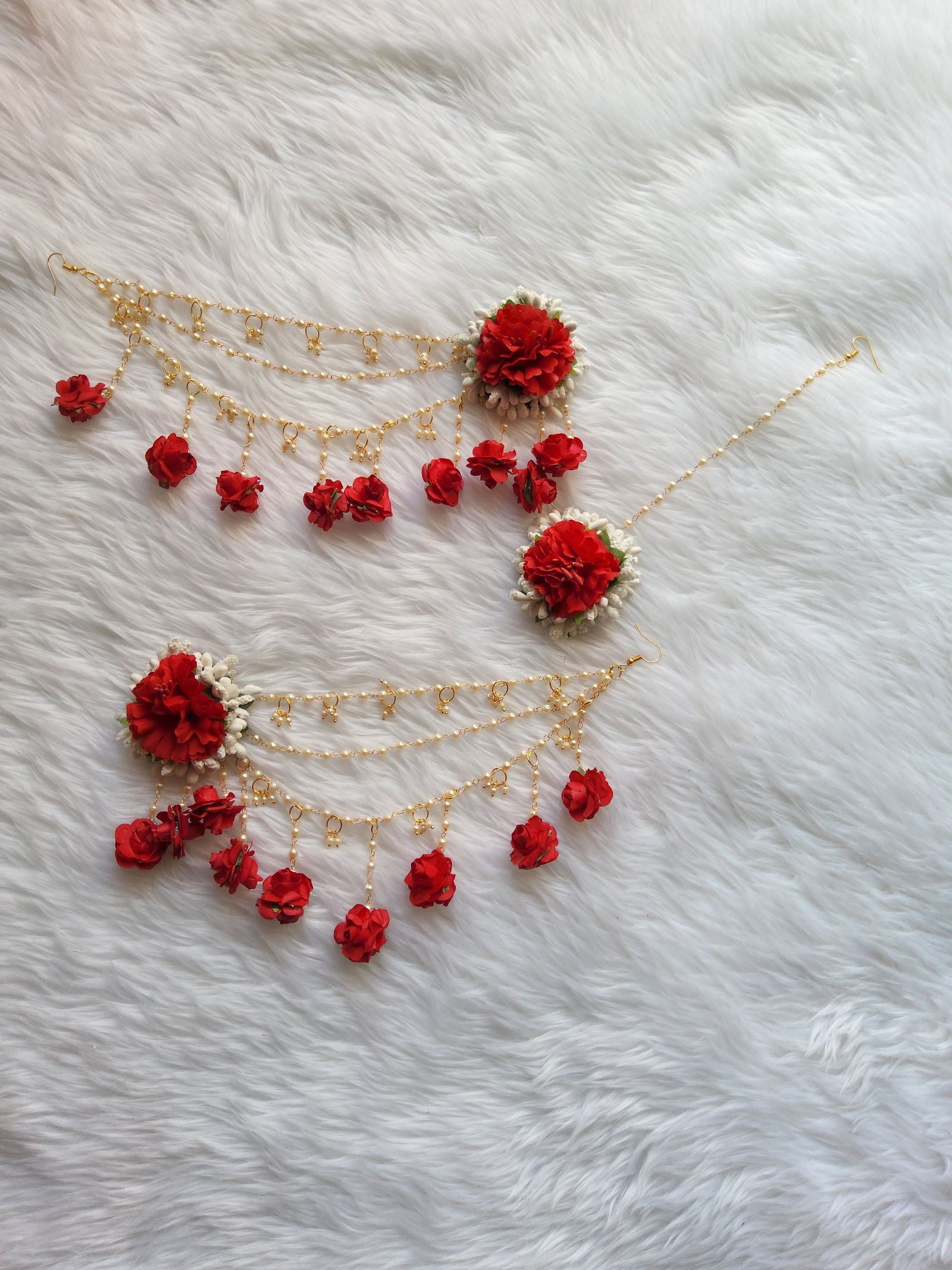 Gorgeous Red Flower Kalire & Bahubali Earrings for Weddings - Saubhagyavati.in