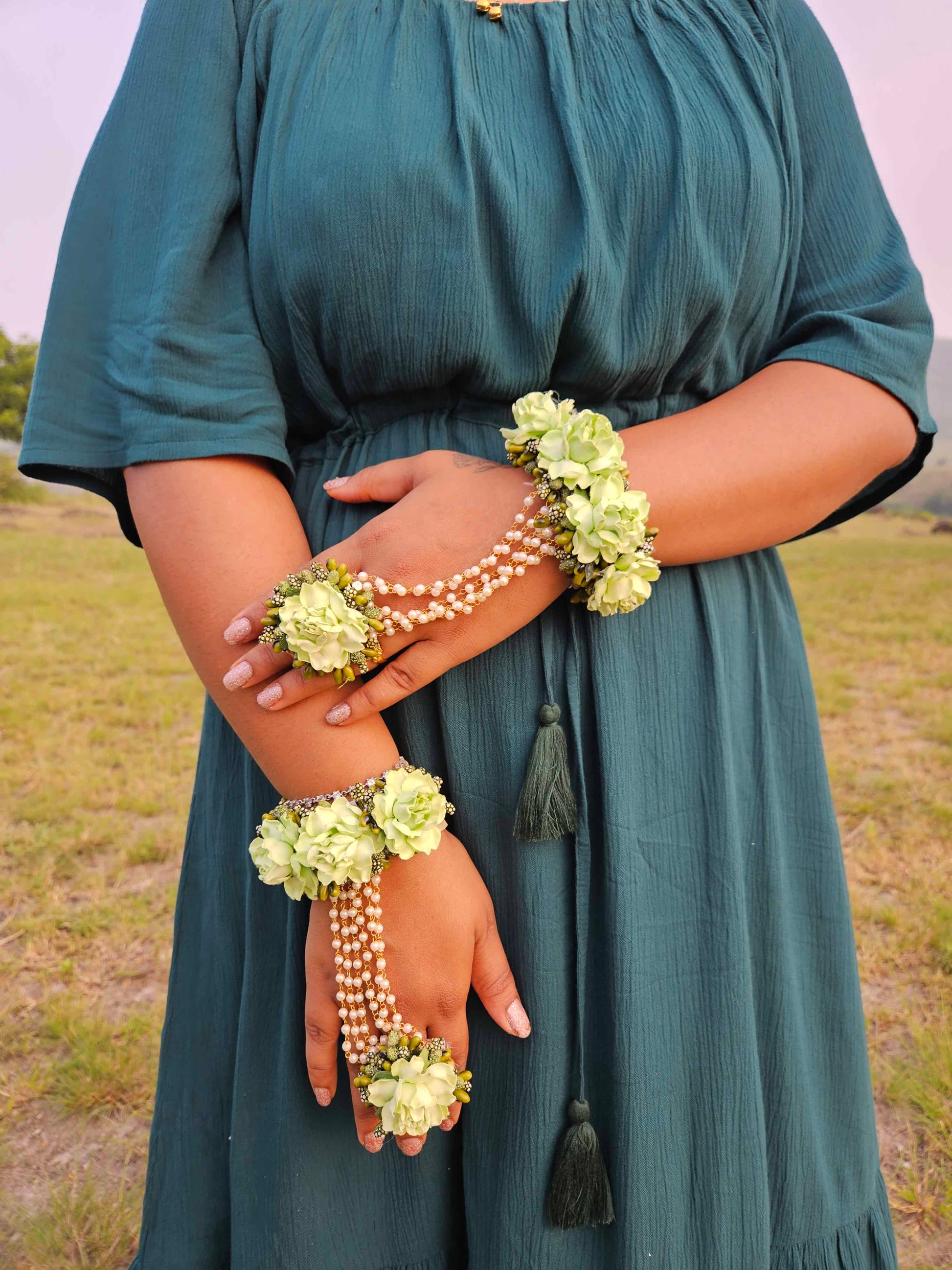 Green Floral Jewelry Set for Mehndi & Haldi – Perfect Handmade Wedding Accessory