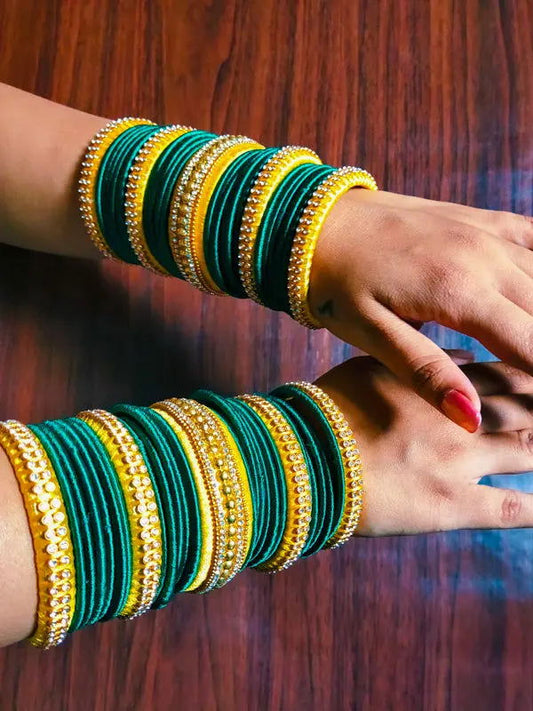 Green and Yellow Color Silk Thread Bangle Chuda - Saubhagyavati.in