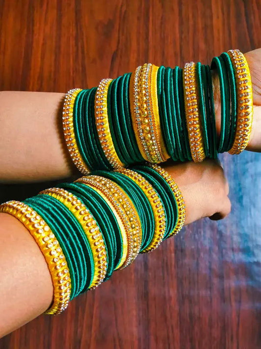 Green and Yellow Color Silk Thread Bangle Chuda - Saubhagyavati.in