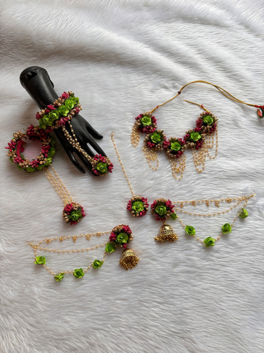 Green or red delicate flowers jewellery for mehandi or baby flowers - Saubhagyavati.in