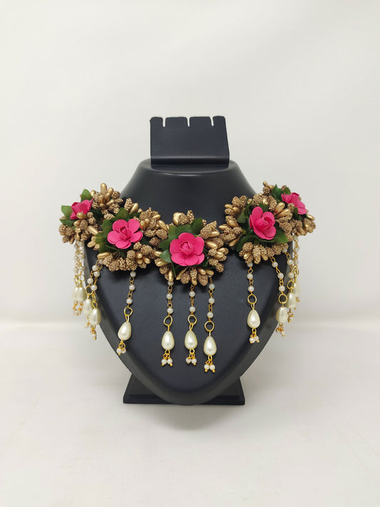 Haldi Mehndi Flower Jewellery Set with Bahubali Earrings and Necklace - Saubhagyavati.in