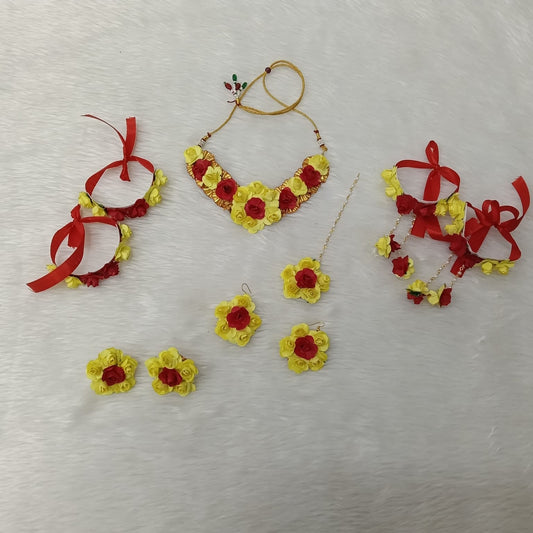 Red & Yellow Rose Floral Jewellery Set – Radha Krishna Jewellery