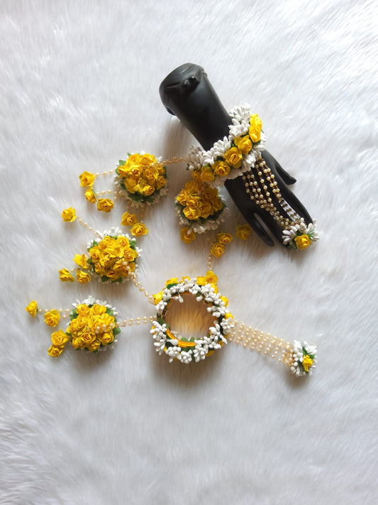 Yellow and White Kaleera Flower Jewelry for Haldi