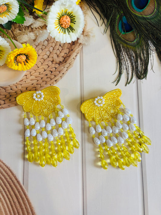Multicolor Yellow & White Beaded Dangling Earrings