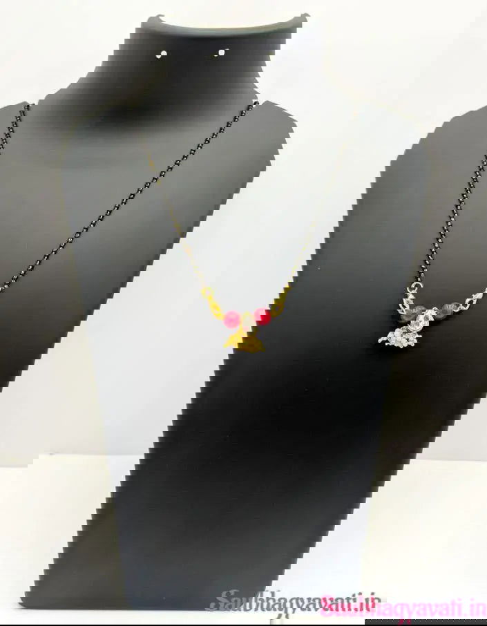 Loreal pearl with Color Beads 9 Navratri Diamond Mangalsutra Set - Saubhagyavati.in