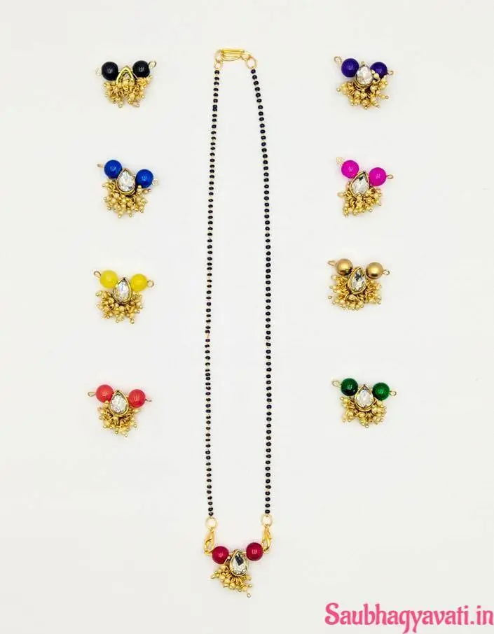 Loreal pearl with Color Beads 9 Navratri Diamond Mangalsutra Set - Saubhagyavati.in
