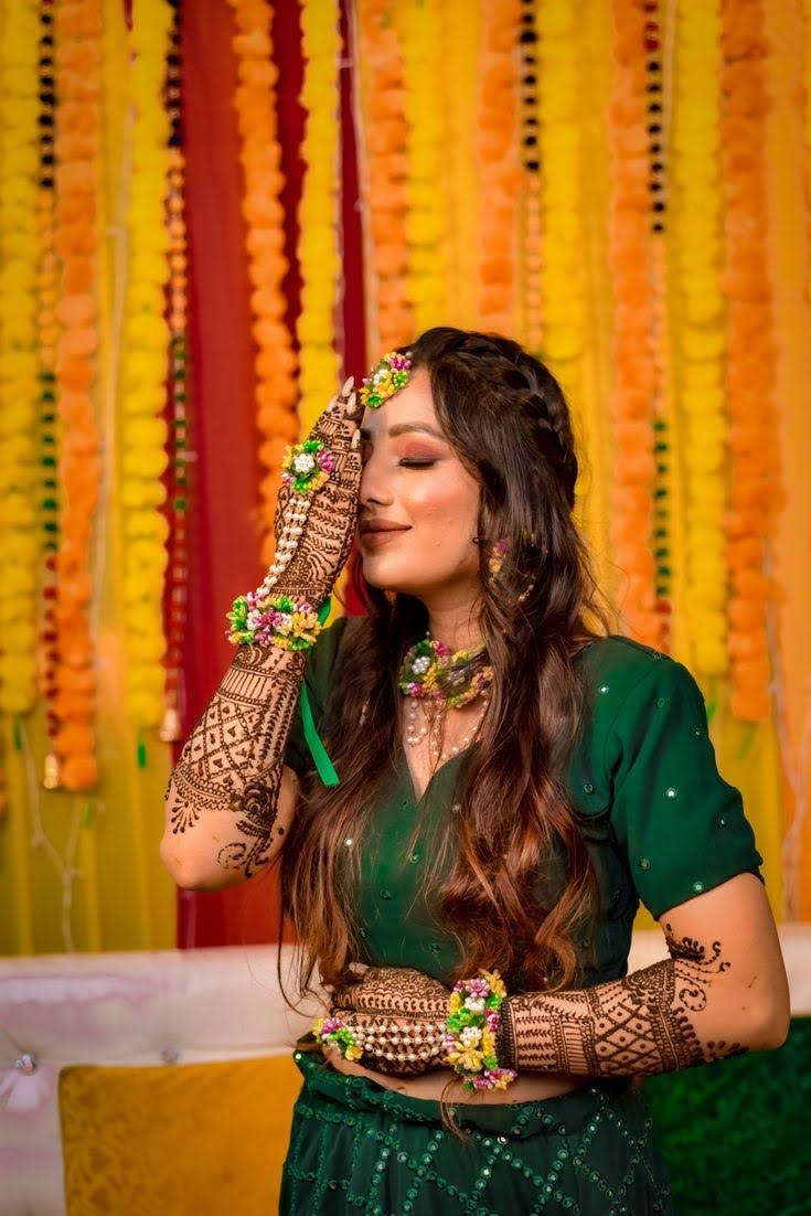 Multicolor  Floral Jewellery Set for Haldi Ceremony - Idle For Your Green Dress - Saubhagyavati.in
