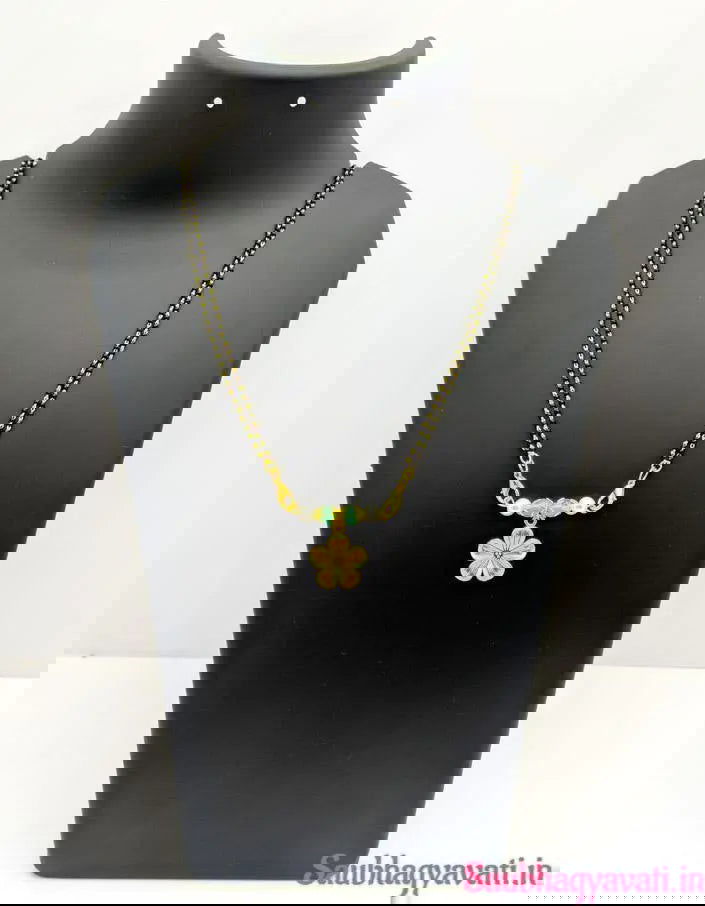 Navratri Mangalsutra with 9 colors of golden flower design pendent - Saubhagyavati.in