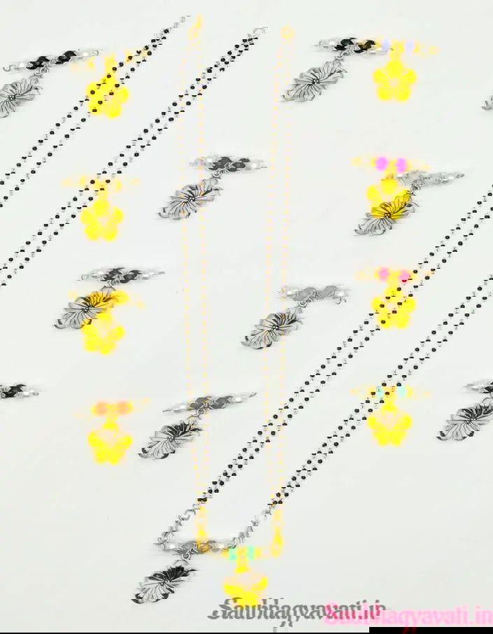 Navratri Mangalsutra with 9 colors of golden flower design pendent - Saubhagyavati.in