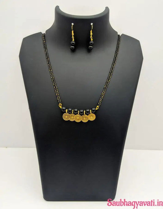 Oxidized Pendant Mangalsutra With Black Glass Beads - Saubhagyavati.in