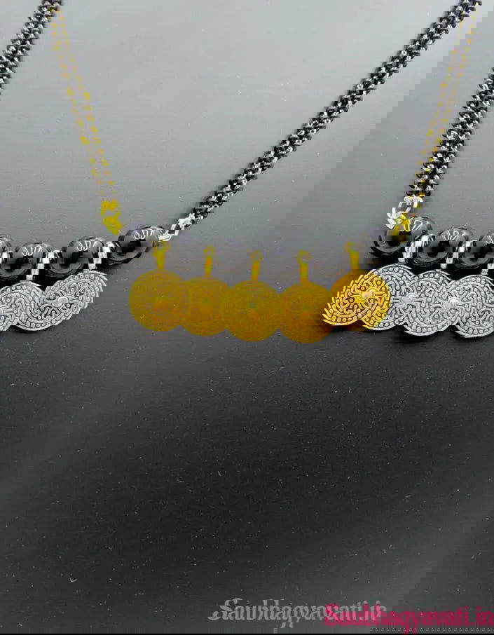 Oxidized Pendant Mangalsutra With Black Glass Beads - Saubhagyavati.in