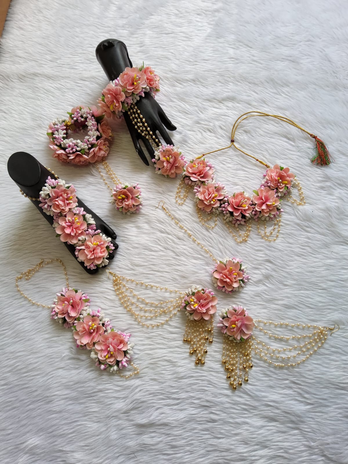 Peach Flower Jewelry set for Haldi, Mehandi and Baby Shower Celebration's - Saubhagyavati.in