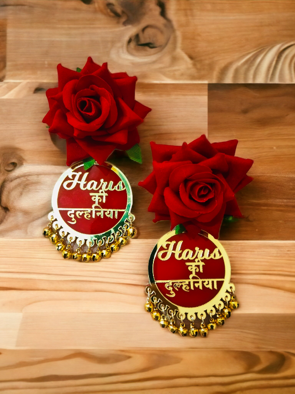 Artificial Rose Flower customized Dulhaniya Earrings : For Weddings, Haldi and Mehndi Saubhagyavati.in