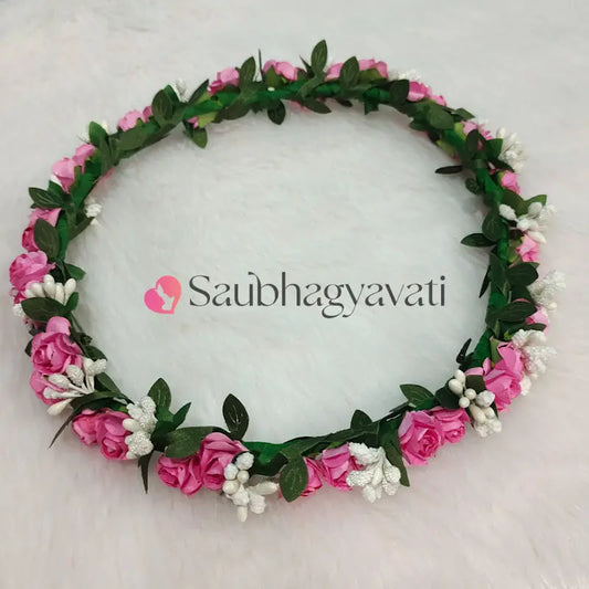 Pink Floral Handmade Tiara for Girls Women Saubhagyavati.in