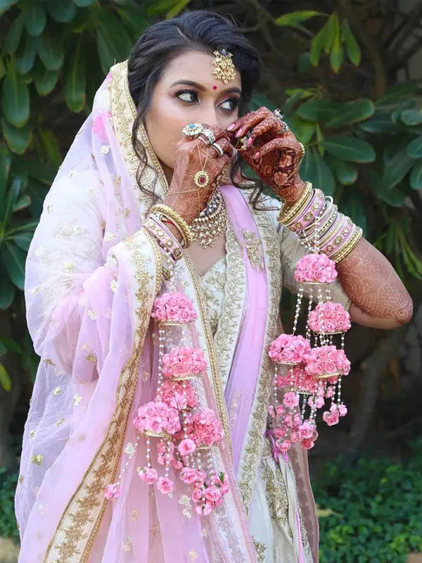 Pink Paper Flower Jewellery Kalira Saubhagyavati.in