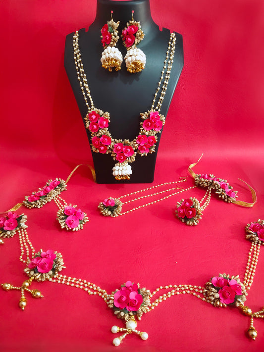 Set of pink floral jewelry for haldi, mehndi and baby showers