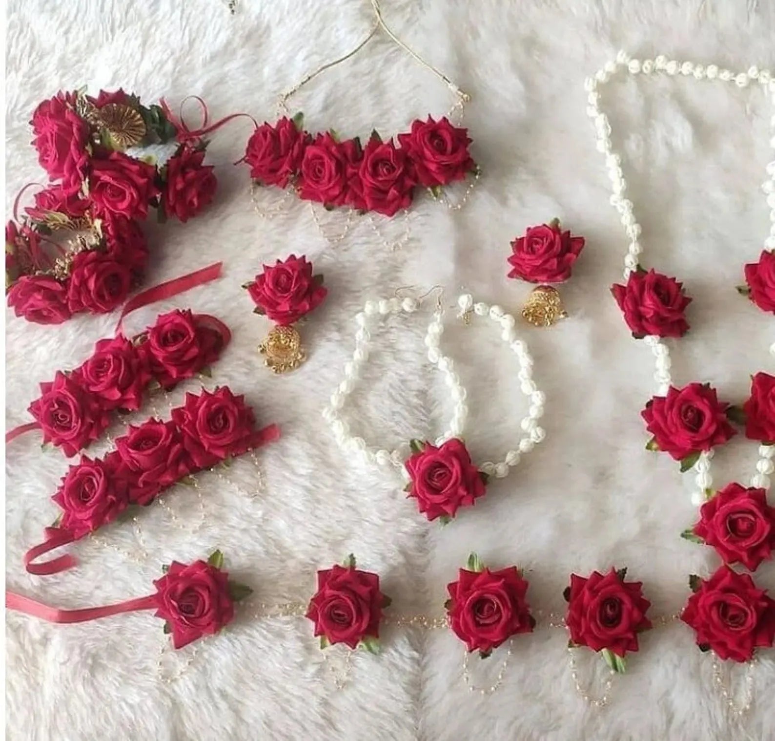 Pink rose Flower Jewellery set For baby shower Saubhagyavati.in