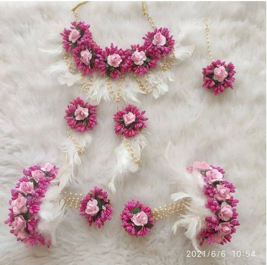 Pink Flower Feathers Jewellery For Baby Shower - Saubhagyavati.in