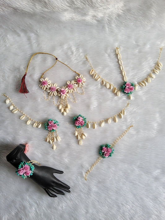 Pink Flower Shells Jewellery Set For Brides - Saubhagyavati.in