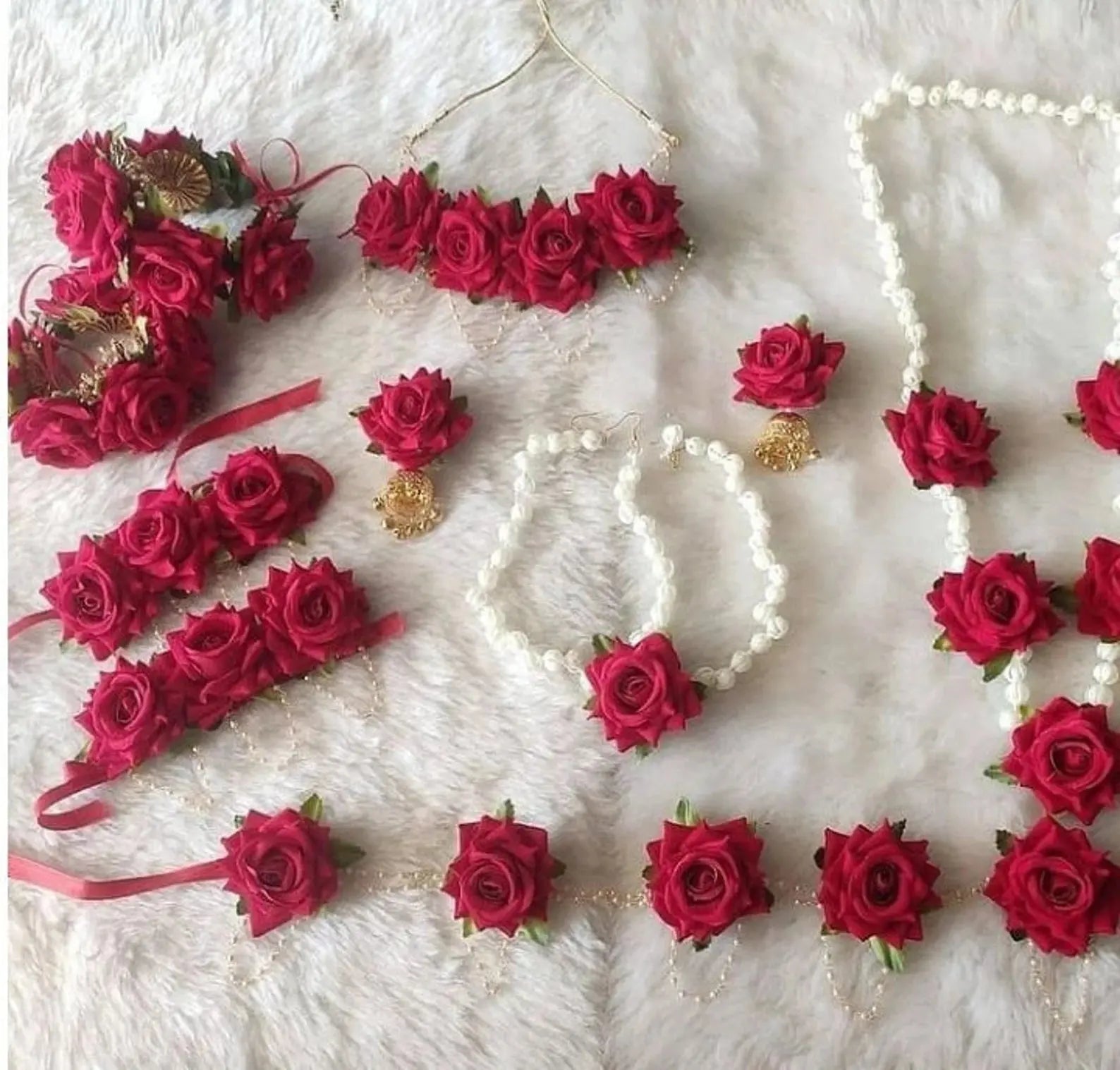Pink rose Flower Jewellery set For baby shower - Saubhagyavati.in