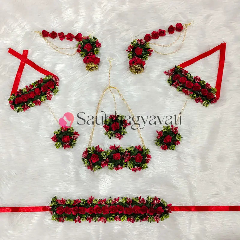 Red Flower Jewellery For Baby Shower and Dohale JevanSaubhagyavati.in