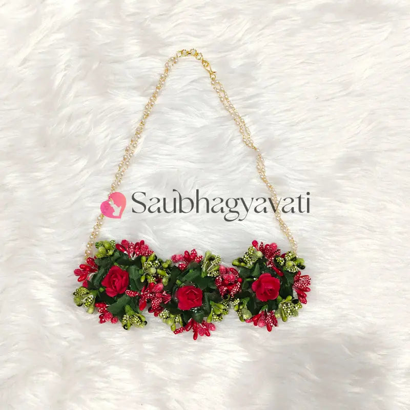 Red Flower Jewellery For Baby Shower and Dohale Jevan Saubhagyavati.in