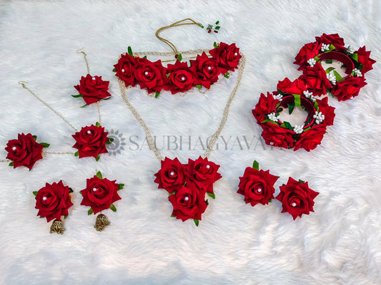 Red Rose Flower Jewellery for Muslim Wedding