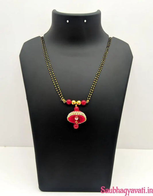 Red Silk Thread Jhumka Mangalsutra With Glass Beads - Saubhagyavati.in