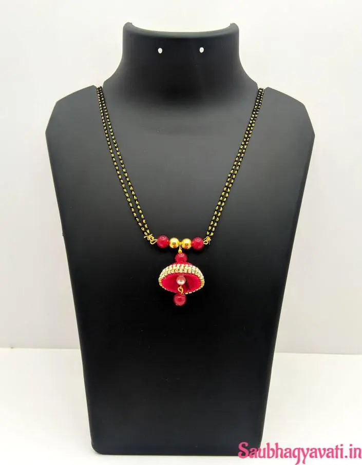Red Silk Thread Jhumka Mangalsutra With Glass Beads - Saubhagyavati.in
