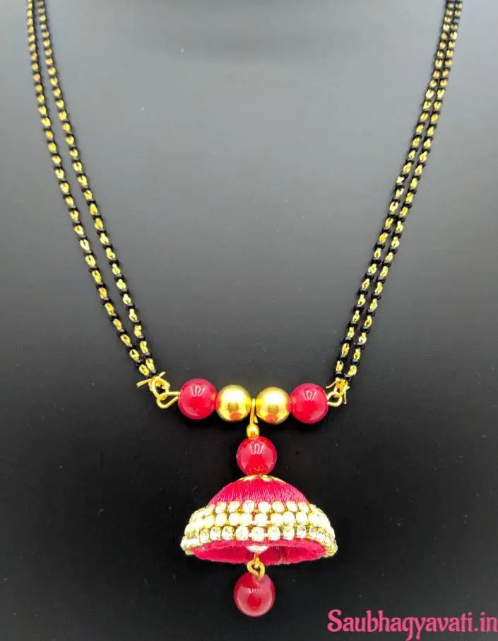 Red Silk Thread Jhumka Mangalsutra With Glass Beads - Saubhagyavati.in