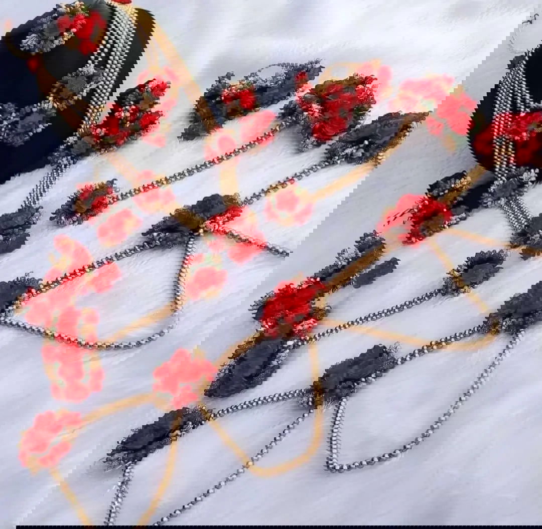 Red Blossom Baby Shower Jewelry Set: Elegant and Adorable Flower Accessories for Your Little One's Special Day!" - Saubhagyavati.in