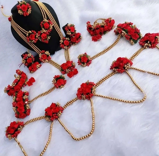 Red Blossom Baby Shower Jewelry Set: Elegant and Adorable Flower Accessories for Your Little One's Special Day!" - Saubhagyavati.in