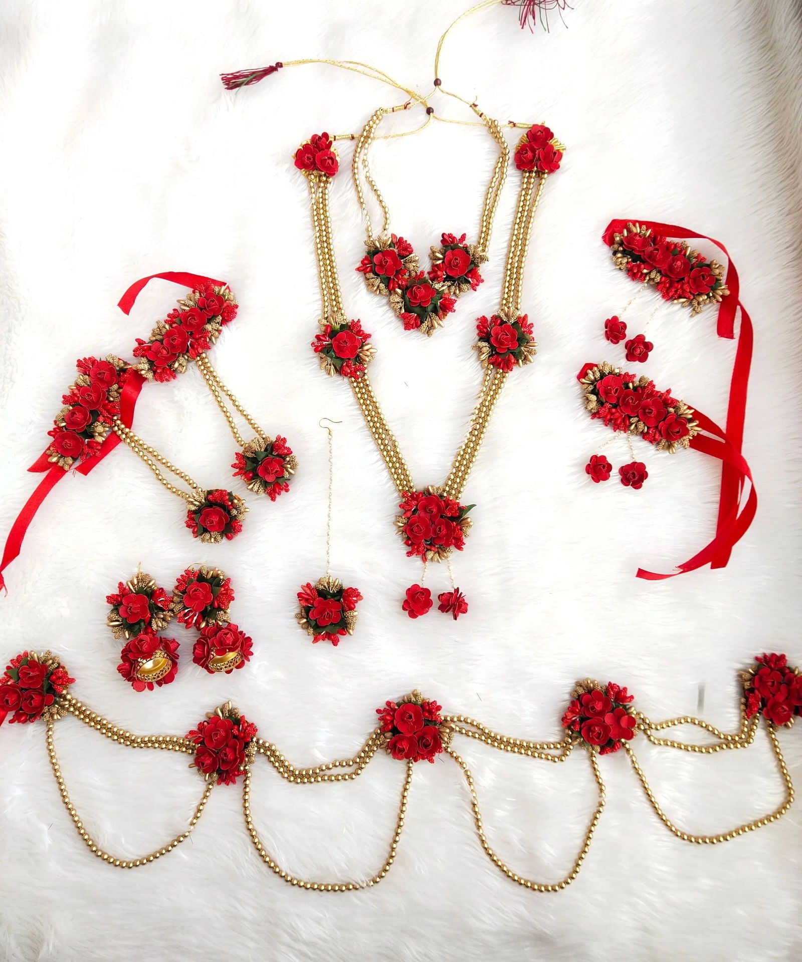Red Blossom Baby Shower Jewelry Set: Elegant and Adorable Flower Accessories for Your Little One's Special Day!" - Saubhagyavati.in