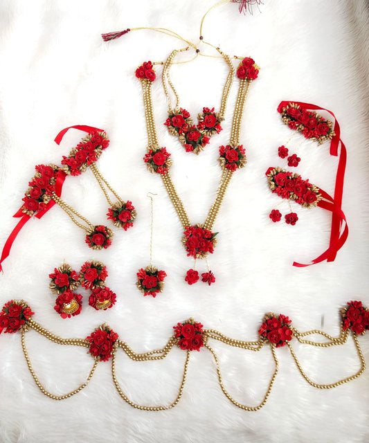 Red Blossom Baby Shower Jewelry Set: Elegant and Adorable Flower Accessories for Your Little One's Special Day!" - Saubhagyavati.in