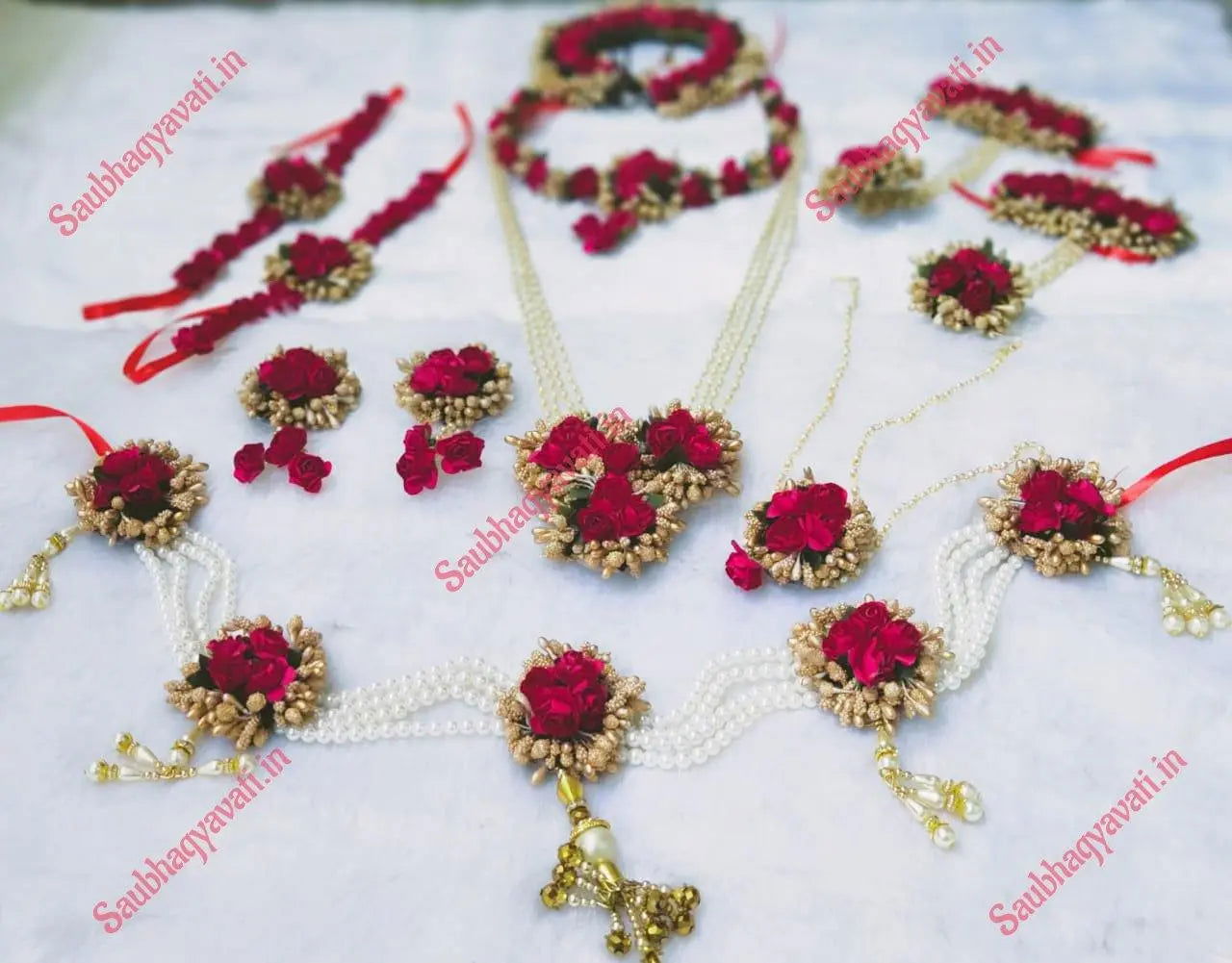 Red Flower Jewellery - Haldi & Baby Shower Jewellery - Saubhagyavati.in