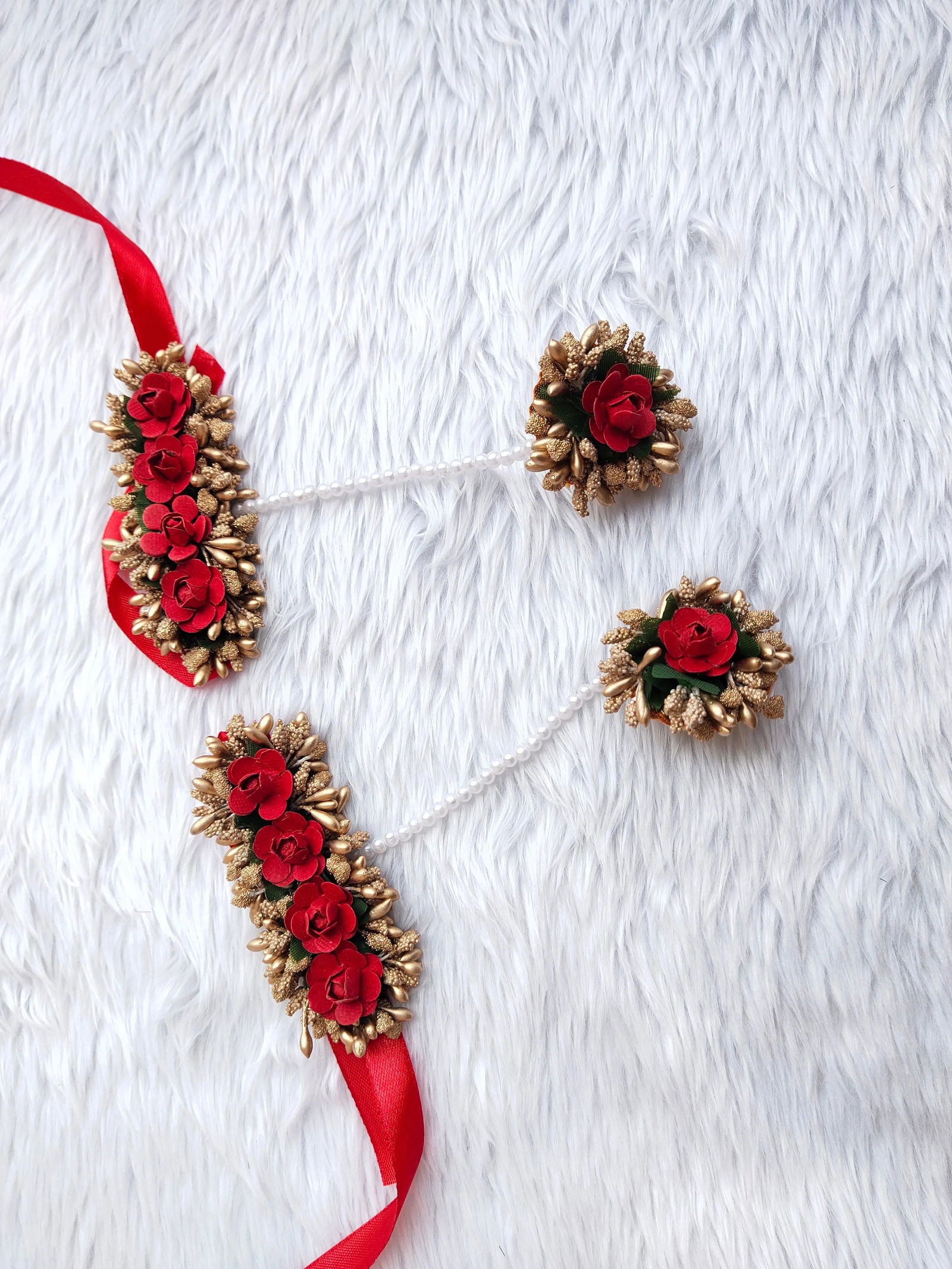 Red Flower Jewellery Set 🌸🌷 For Baby Shower and Dohale Jevan - Saubhagyavati.in