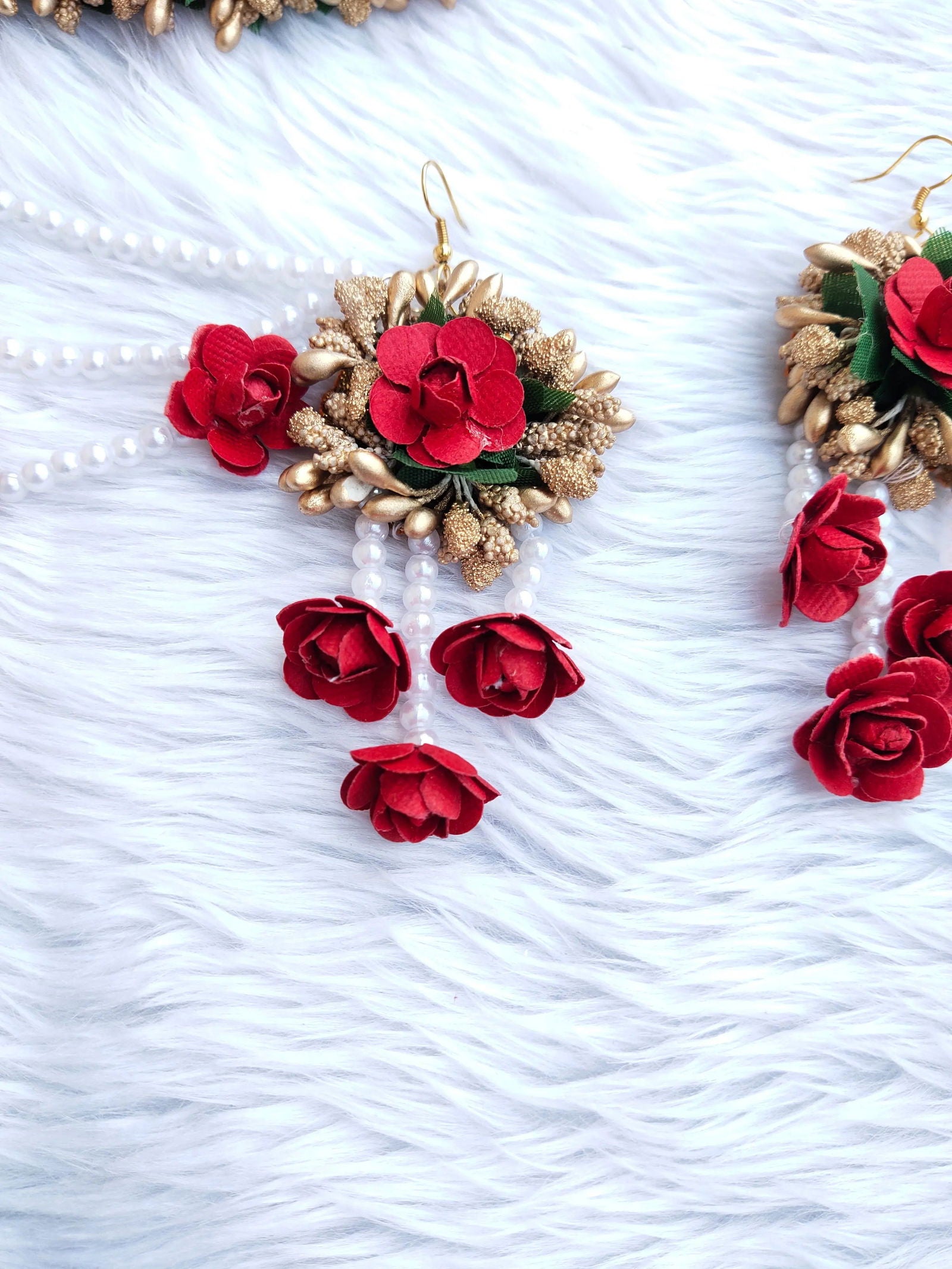 Red Flower Jewellery Set 🌸🌷 For Baby Shower and Dohale Jevan - Saubhagyavati.in