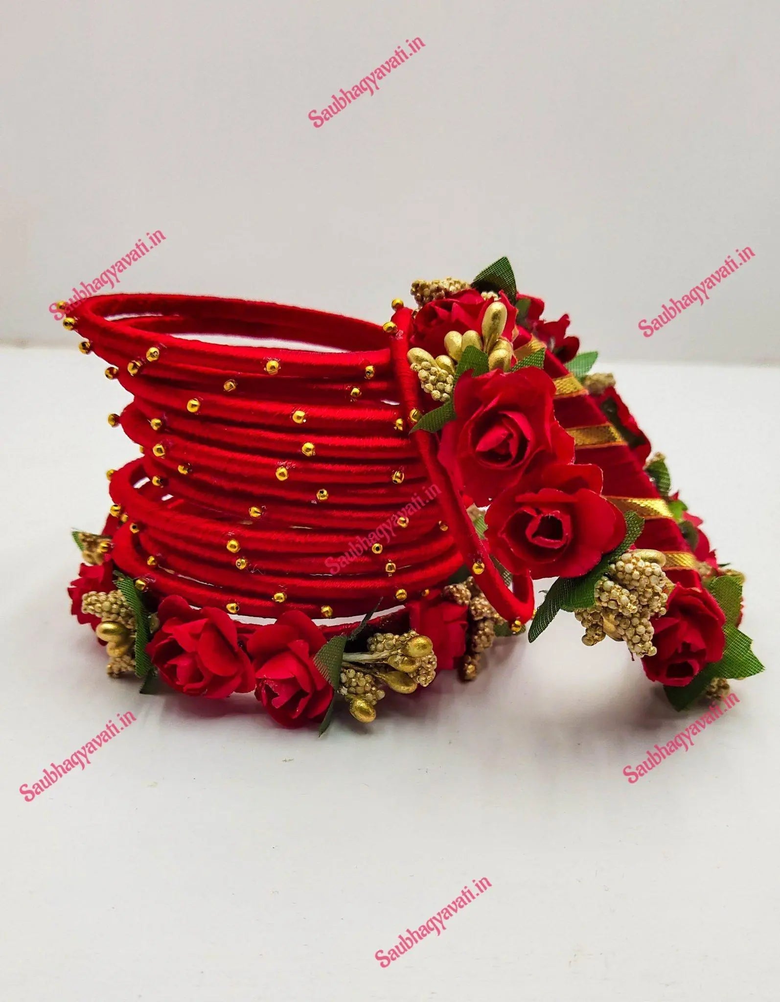 Red Silk Thread Flower Bangles - Saubhagyavati.in