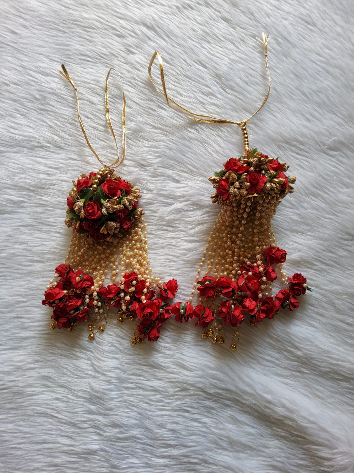 Red and Golden Flower Jewelry Kaleera for Bride - Saubhagyavati.in