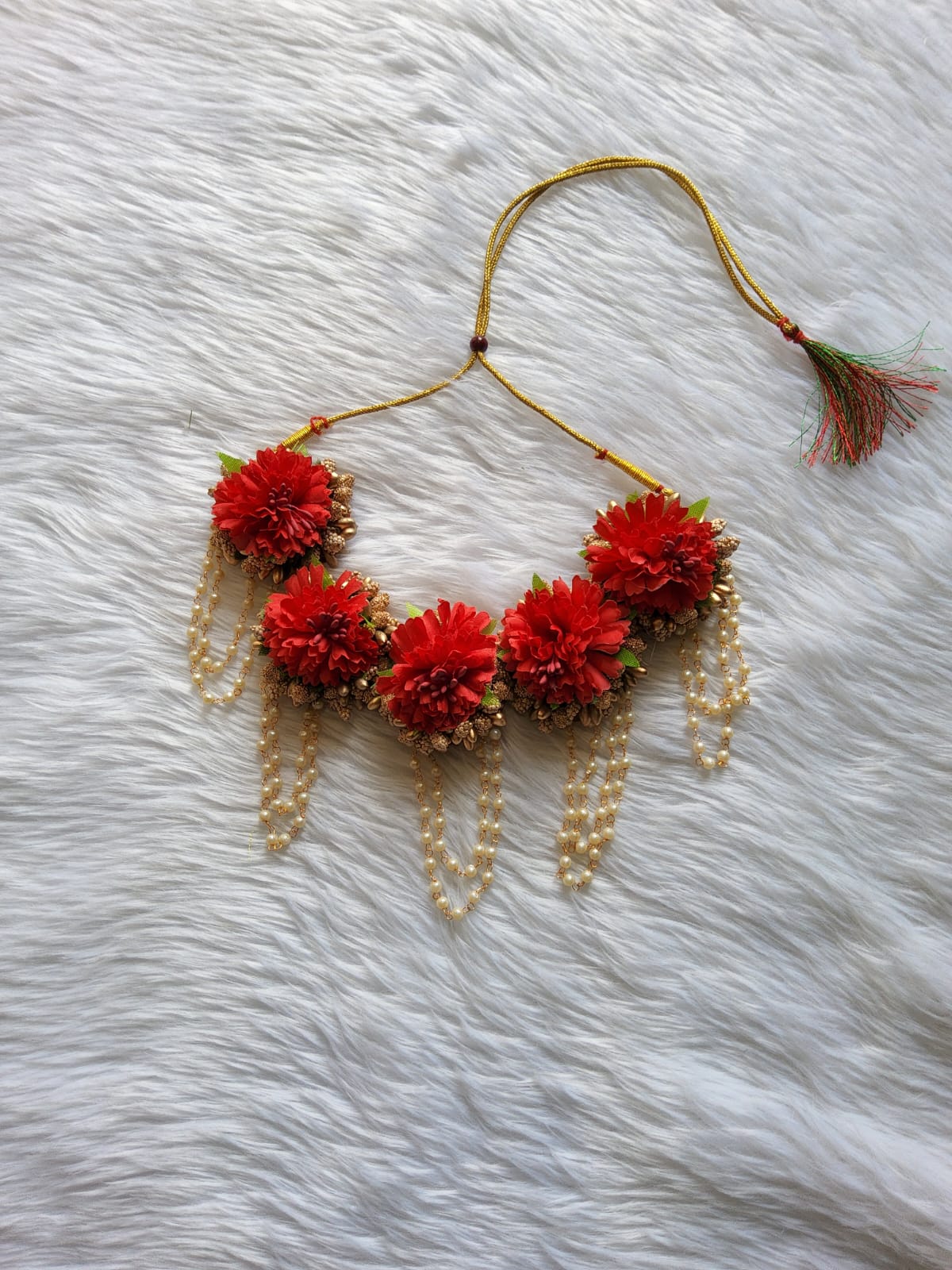 Red and Golden Flower Jewelry Necklace for Every Function - Saubhagyavati.in