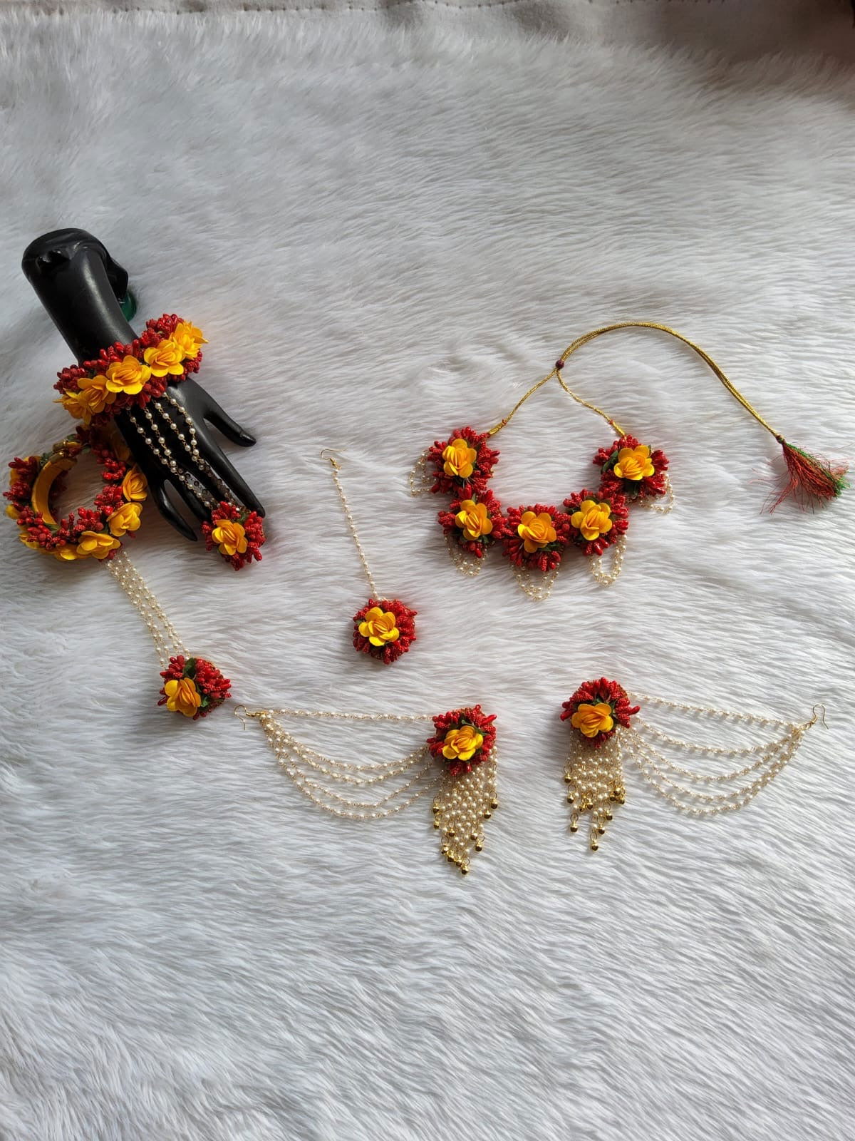 Red and yellow stunning set for haldi - Saubhagyavati.in