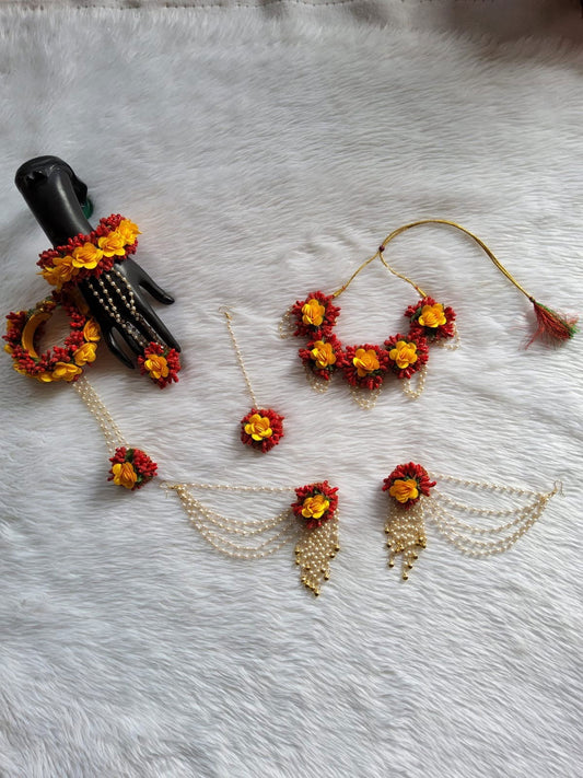 Red and yellow stunning set for haldi - Saubhagyavati.in