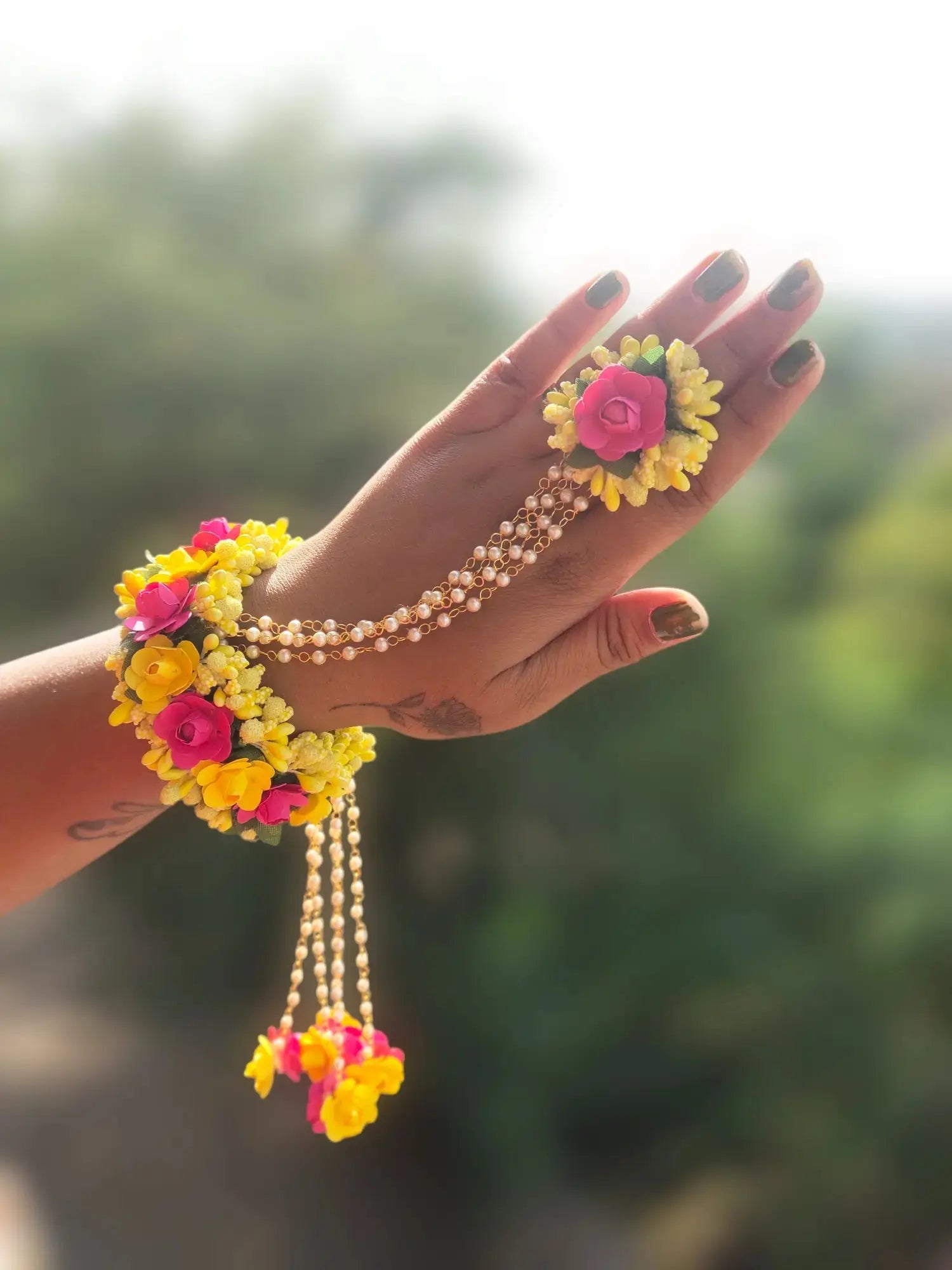 Saubhagyavati Floral Hand Bracelet with kalire/kaleera