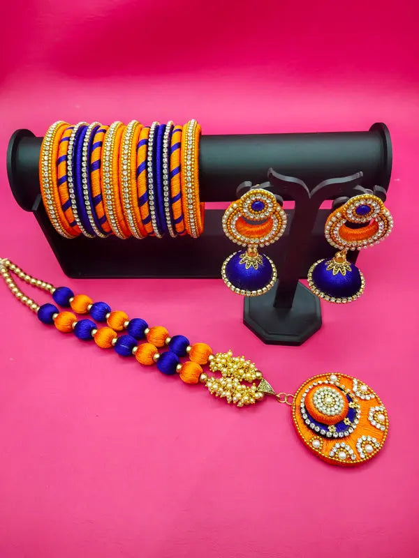 Silk Jewellery Set of Matching Bangles, Necklace and Earring - Saubhagyavati.in