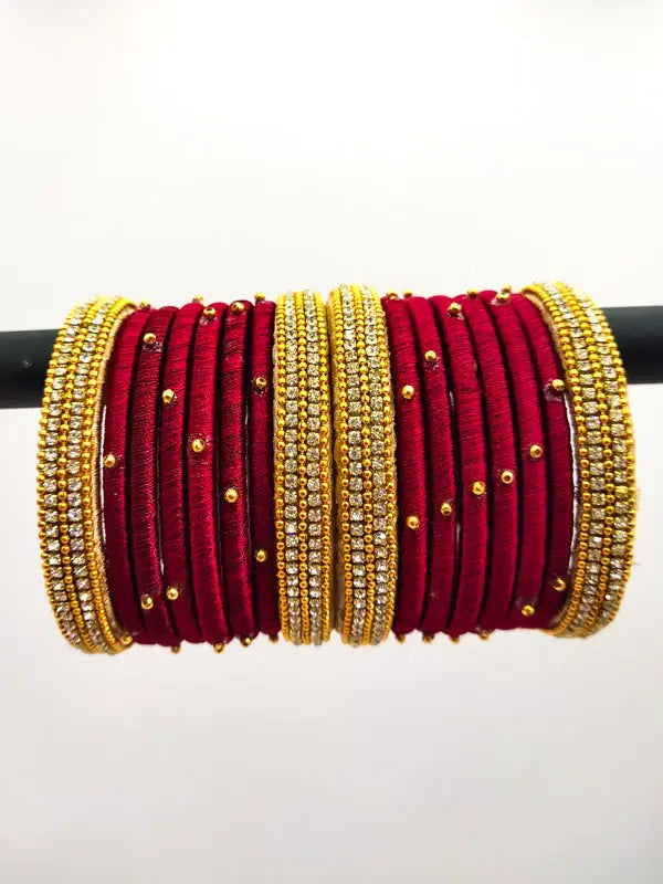 Set of 2 Navy Blue handcrafted silk thread bangles with kundan work  |Saubhagyavati.in