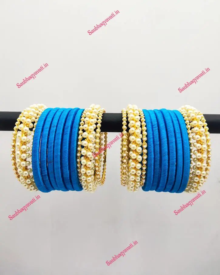 Silk Thread Bangles With Moti Kada - Saubhagyavati.in