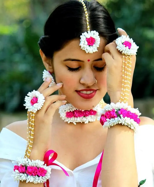 White Haldi Flower Jewellery Set - Saubhagyavati.in